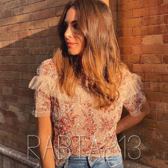 ZARA BEADED TOP WITH RUFFLE - Picture 1 of 9